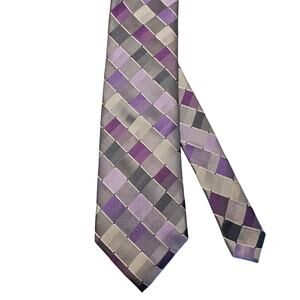 Mens Tie Purple Gray Geometric Silk 59" Classic 3.75"  Kenneth Cole Reaction